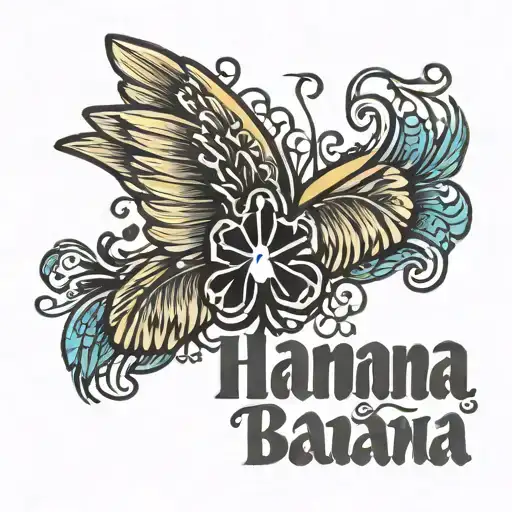 a paw print with wings and the name Hanna banana in cursive  tattoo design idea