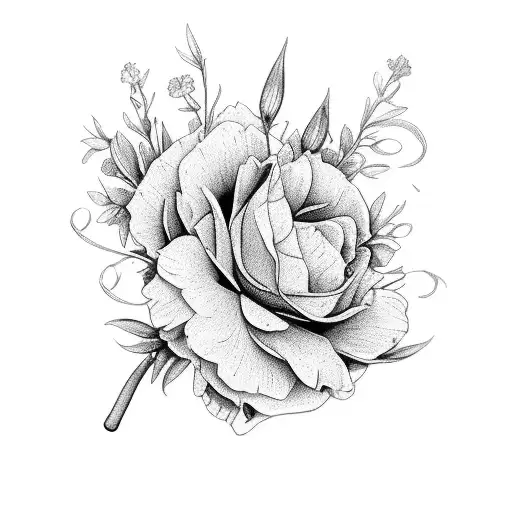A delicate bouquet of birth month flowers (Feb, March, April, May, Sept) tattoo design idea