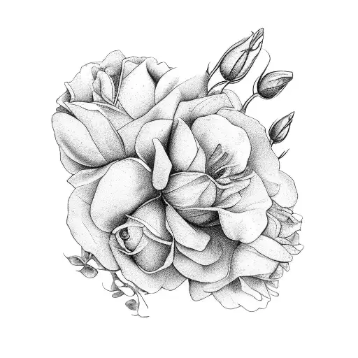 A delicate bouquet of birth month flowers (Feb, March, April, May, Sept) tattoo design idea