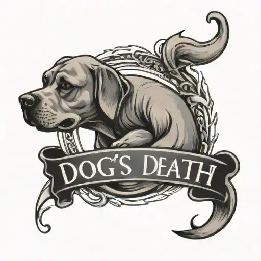 tattoo of a loop with the inscription dog's death tattoo design idea