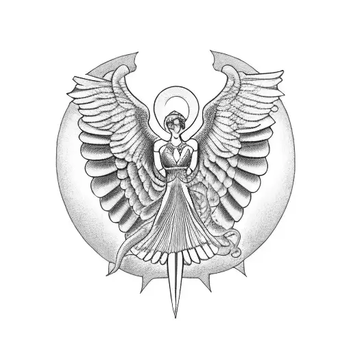 sm angel is trying to fly up in the sky but a snake is meandered around the angel and stops it from flying in the sky tattoo design idea