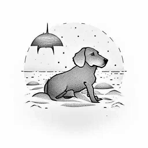 A serene beach scene at sunset, with silhouettes of my dogs playing in the sand tattoo design idea