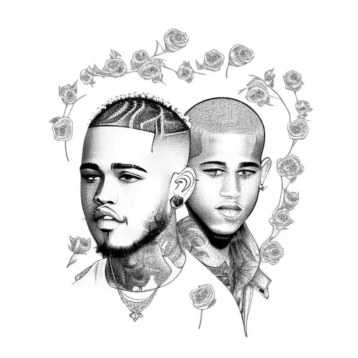 A portrait of Lil Peep and XXXTentacion together, with roses intertwined around them tattoo design idea
