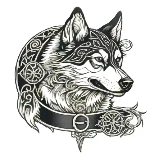 black belt and husky tattoo design idea