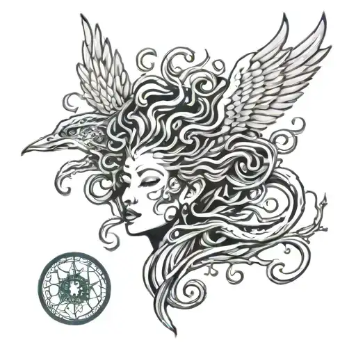 Medusa head tattoo holding, phoenix flying, Mandela, healing meaning  tattoo design idea