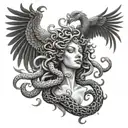 Medusa head tattoo holding, phoenix flying, Mandela, healing meaning  tattoo design idea