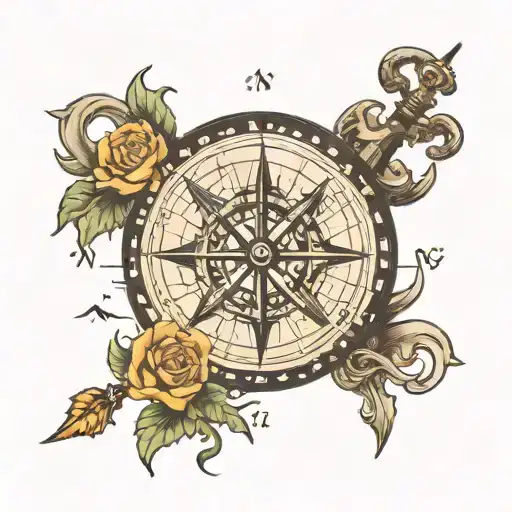 compass water arrow anchor mountains  tattoo design idea