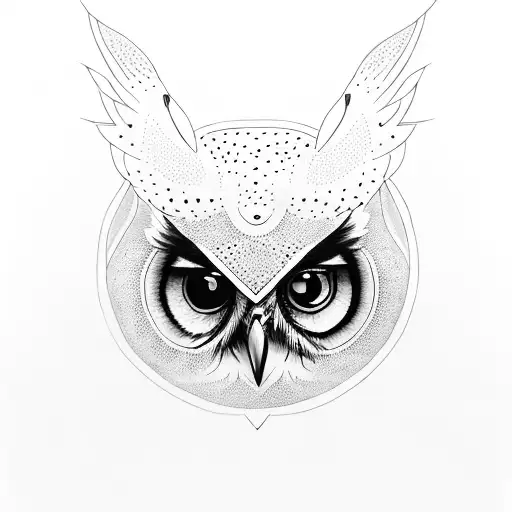 lady with owl also eye in triangle tattoo design idea