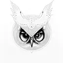 lady with owl also eye in triangle tattoo design idea