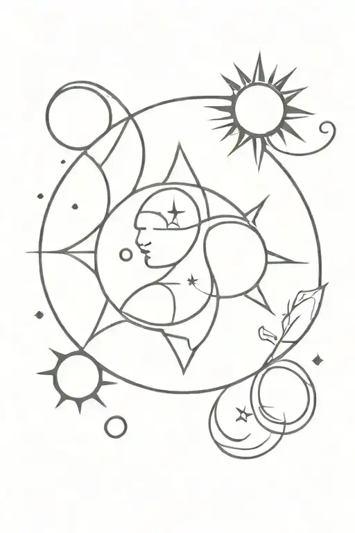 Simple,  line work tattoo that shows Pisces Sun symbol , Aquarius Rising symbol, Sagittarius Moon symbol  tattoo design idea