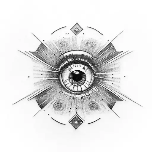 black totoo, diamond with eye in the center, infinity symbol on iris  tattoo design idea