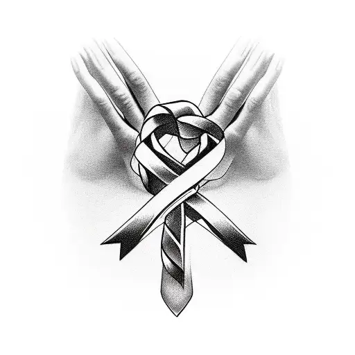 Hands holding a breast cancer ribbon tied off into a cross and an anchor tattoo design idea