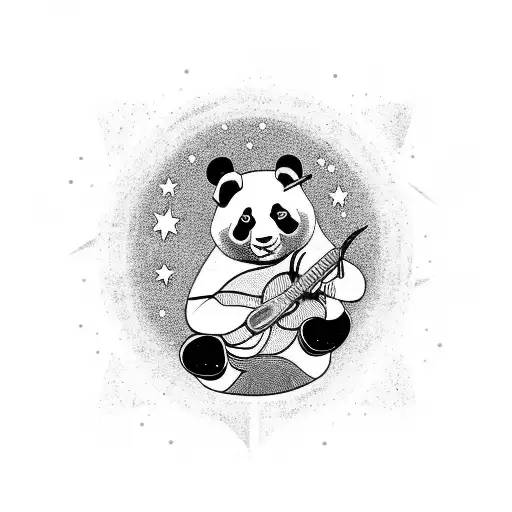 A panda playing a guitar under a starry night sky tattoo design idea