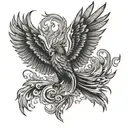 A firefighter battling a blaze with a majestic phoenix rising from the flames tattoo design idea