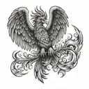 A firefighter battling a blaze with a majestic phoenix rising from the flames tattoo design idea