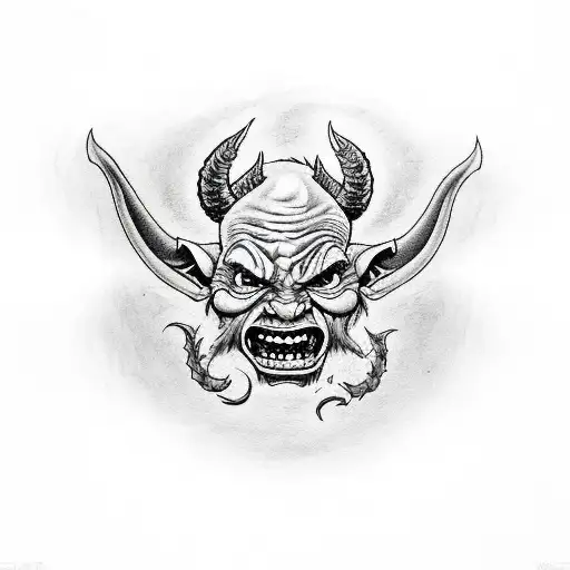 evil captain goblin head, with teeth and horns tattoo design idea