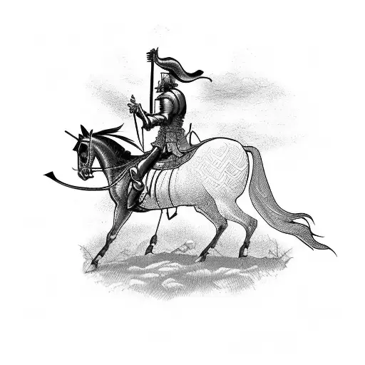 A silhouette of Don Quixote riding a horse with windmills in the background tattoo design idea