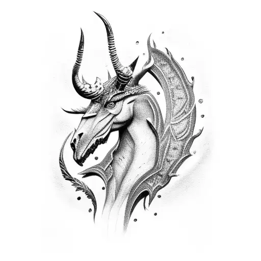 Dotwork portrayal of a mythical creature made entirely of leather tools tattoo design idea