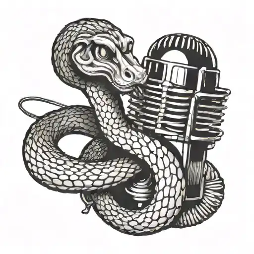 A snake coiled around a vintage microphone, symbolizing the client's love for music and favorite animal tattoo design idea