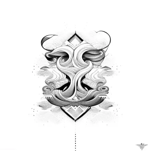 Abstract wavy lines symmetrical  tattoo design idea