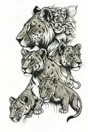 lioness and 3 cubs face only tattoo design idea