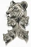 lioness and 3 cubs face only tattoo design idea