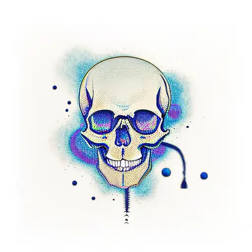 Skull, Mushroom, Delphinium, Blue, Green, Black, Electronic Music. Spider tattoo design idea