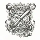 Infinity sign with a small black heart and the inscription in Time Nu Romance font (standard) Beatrice V.F. tattoo design idea