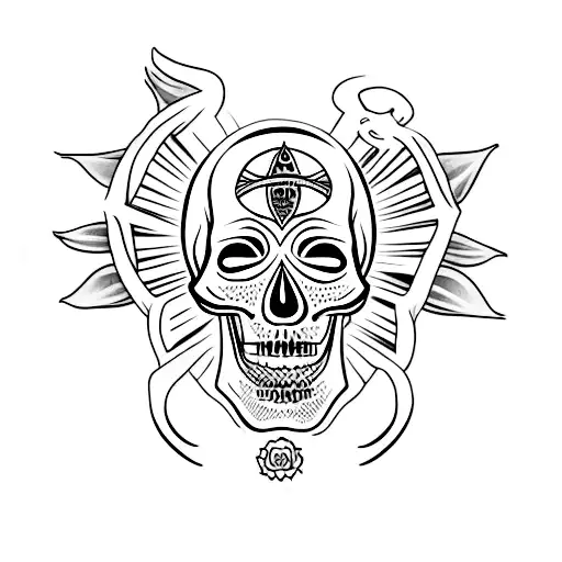 skull with third eye and mouth opening, simple tattoo design idea
