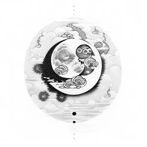 Moon japanese style tattoo design idea