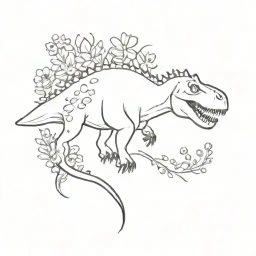 dinosaur with forget me not flowers tattoo design idea