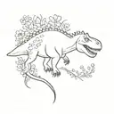 dinosaur with forget me not flowers tattoo design idea