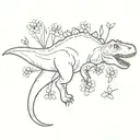 dinosaur with forget me not flowers tattoo design idea
