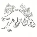 dinosaur with forget me not flowers tattoo design idea