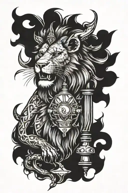 lion with miner's lamp tattoo design idea