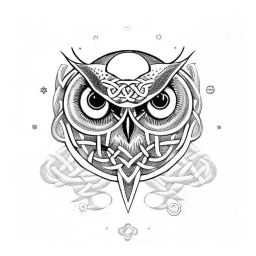 Celtic Owl, Eye of Horus, Moon tattoo design idea