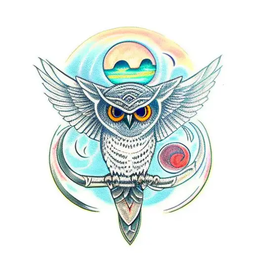 Celtic Owl, Eye of Horus, Moon tattoo design idea
