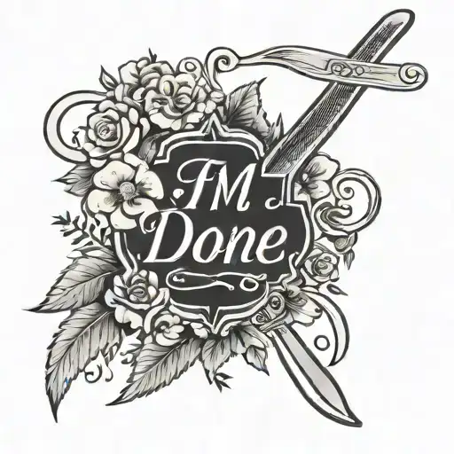 a fork with traditional flowers and the words I'm done in a banner around the fork tattoo design idea