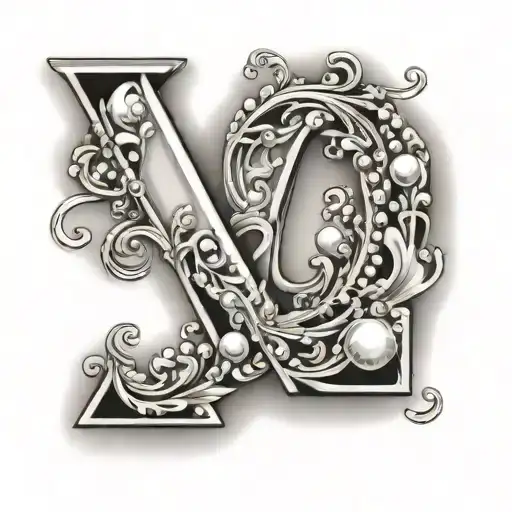 letter P diamond and pearls inside tattoo design idea
