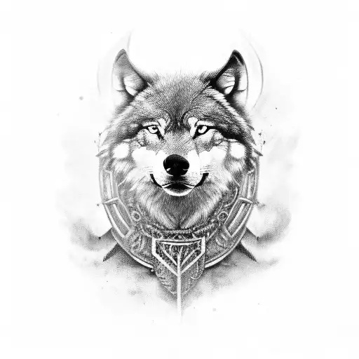 Viking, wolf , space, black and white tattoo design idea