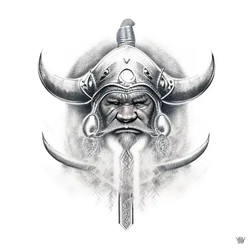 Viking, tribal, space, black and white tattoo design idea