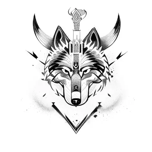 Viking, tribal, wolf, space, black and white tattoo design idea