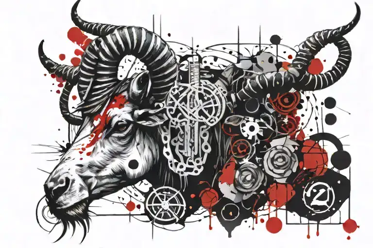 Zodiac libra and goat head with long horns tattoo design idea
