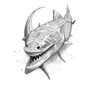tribal shark. scene from above tattoo design idea