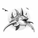 tribal shark. scene from above tattoo design idea