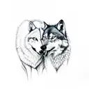 a white wolf bite at another black wolf's neck and hold it on the ground tattoo design idea