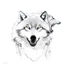 a white wolf bite at another black wolf's neck and hold it on the ground tattoo design idea