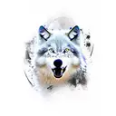 white wolf bite at black wolf's neck and hold it on the ground tattoo design idea