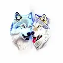 white wolf bite at black wolf's neck and hold it on the ground tattoo design idea