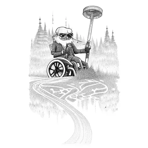 Stick figure drives up a path with someone on the wheelchair tattoo design idea